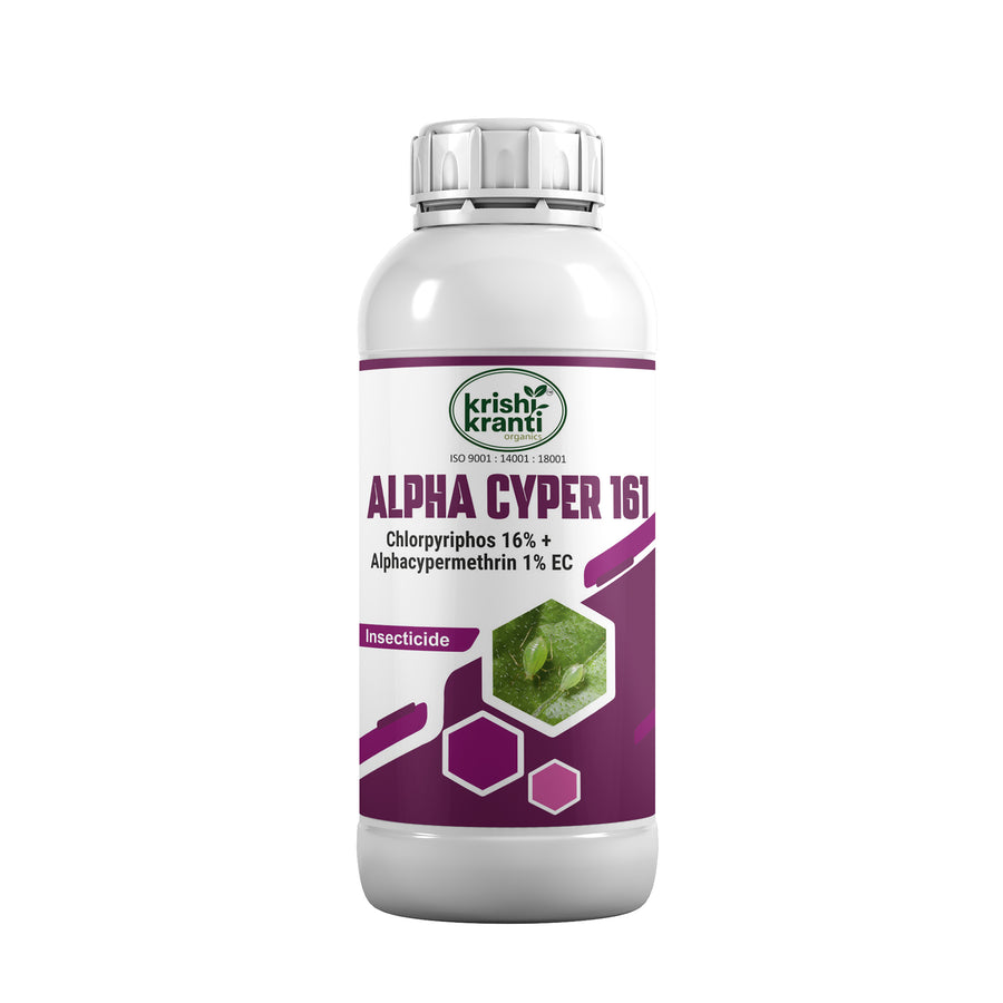 Krishikranti Alpha Cyper 161 – Chlorpyriphos 16% + Alphacypermethrin 1% EC Combination Insecticide for Termite, Bollworm, Stem Borer & Cutworm Control
