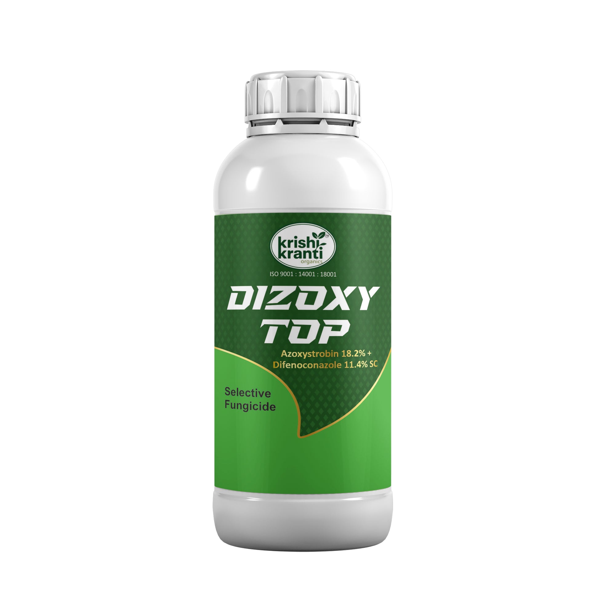 Dizoxytop Azoxystrobin 18.2% + Difenoconazole 11.4% SC selective fungicide bottle by Krishi Kranti