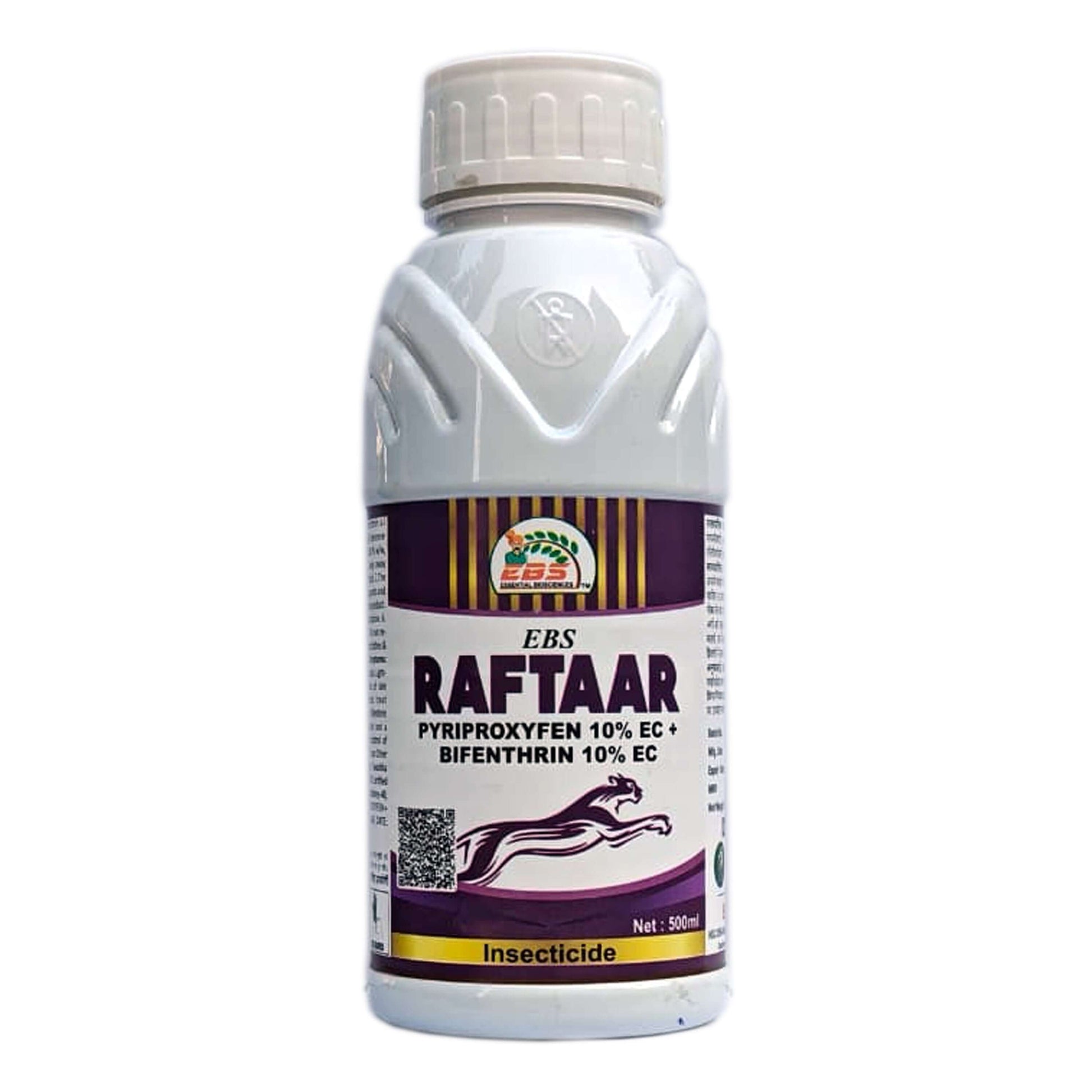 EBS Raftaar Pyriproxyfen 10% EC + Bifenthrin 10% EC insecticide bottle for powerful pest control
