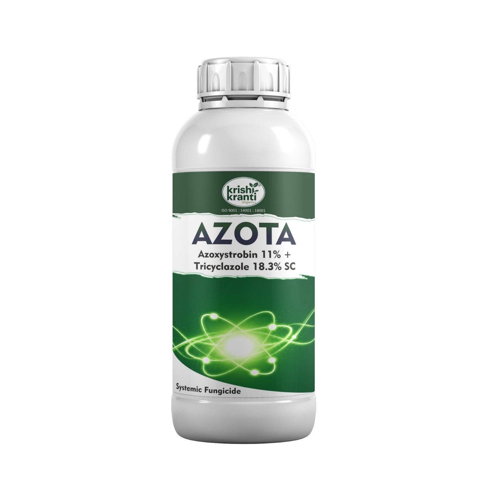 Krishikranti AZOTA Azoxystrobin 11% + Tricyclazole 18.3% SC systemic fungicide bottle
