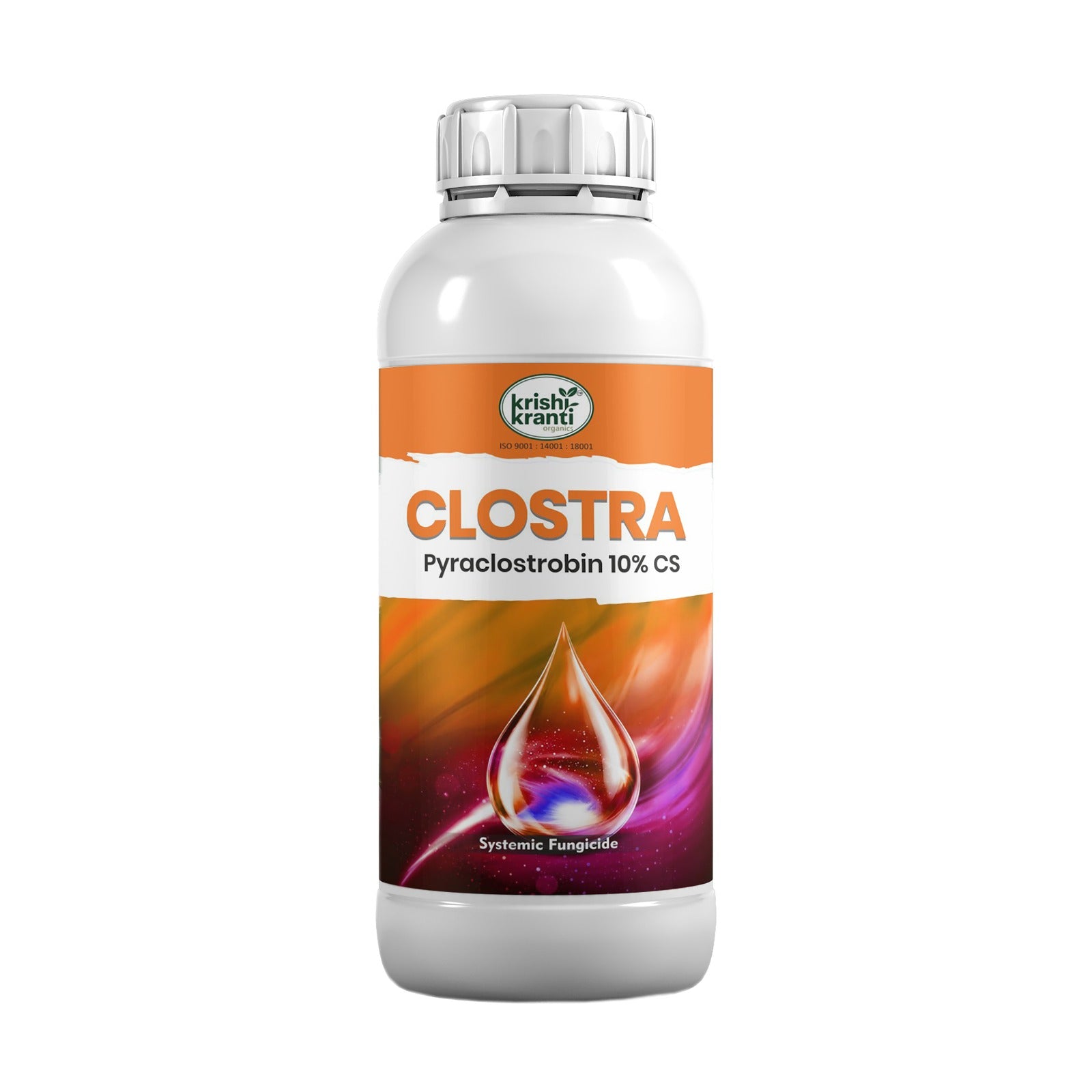 Krishikranti CLOSTRA Pyraclostrobin 10% CS systemic fungicide bottle for rice blast control