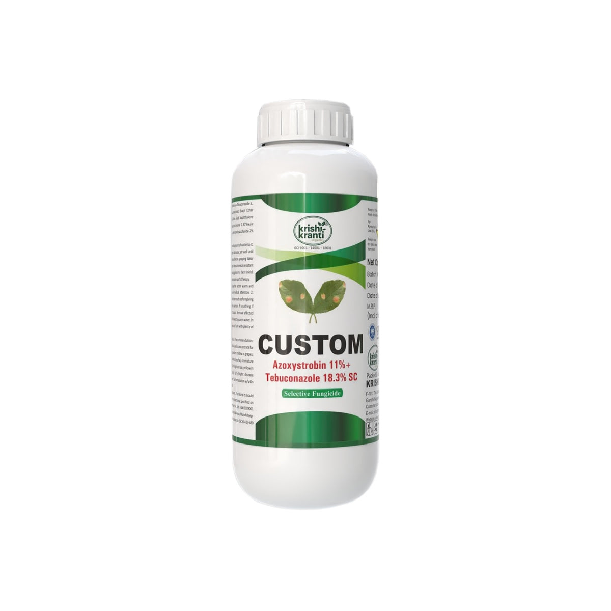 Krishikranti Custom Azoxystrobin 11% + Tebuconazole 18.3% SC selective fungicide bottle