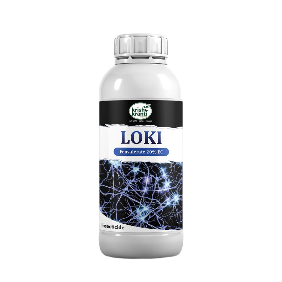 Krishikranti Loki Fenvalerate 20% EC | Synthetic Pyrethroid Insecticide for Bollworm, Shoot &amp; Fruit Borer, Aphid, Jassid, Thrips &amp; Diamond Back Moth Control in Cotton, Brinjal, Okra, Chilli & Cauliflower