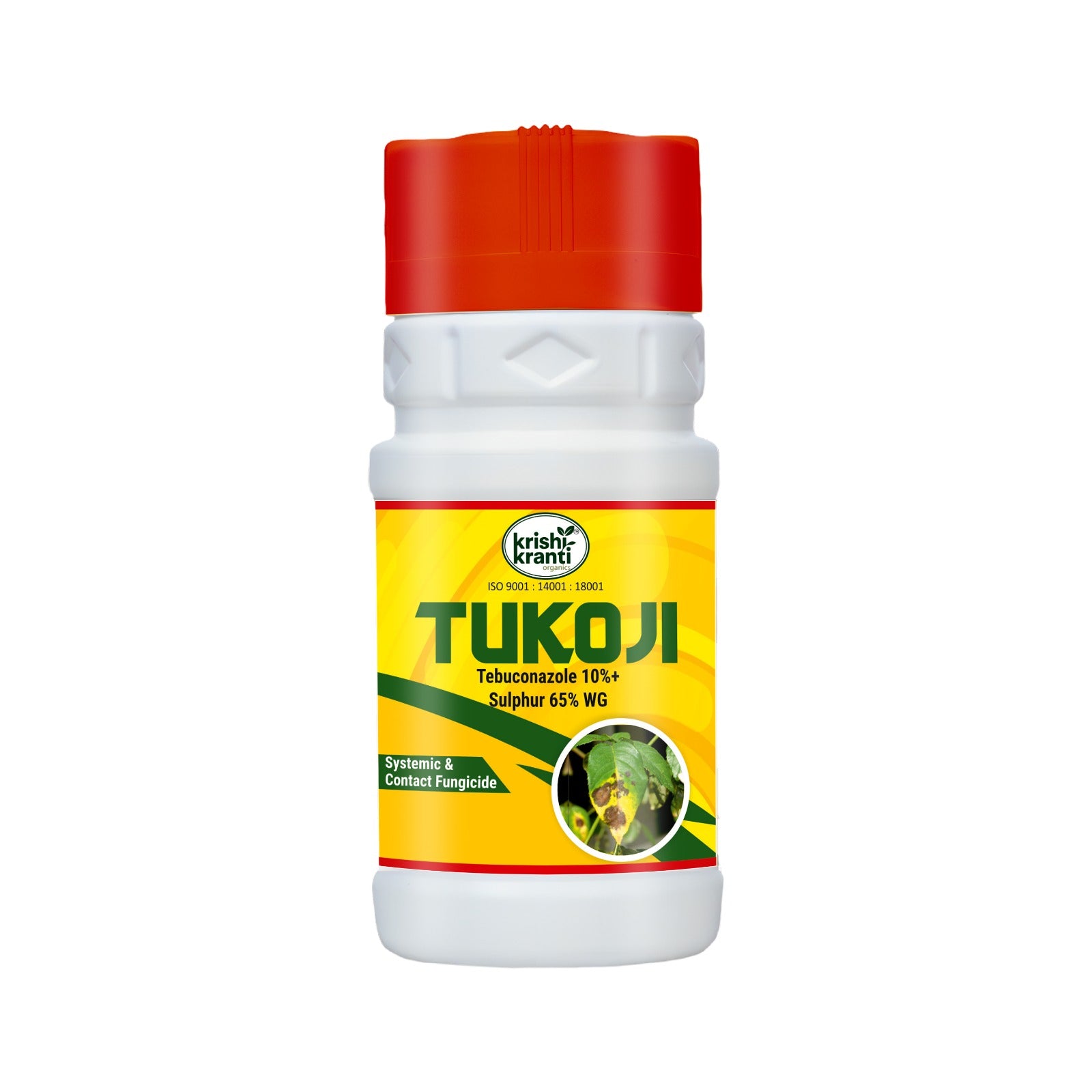Krishikranti Tukoji Tebuconazole 10% + Sulphur 65% WG systemic and contact fungicide for control of powdery mildew, leaf spot, rust and fungal diseases in chilli, grapes, mango and vegetable crops